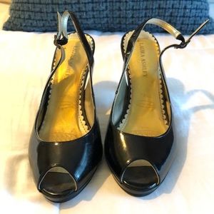 Black peep toe sling back heels